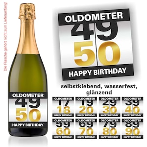 Aufkleber Sektflasche Flaschenetikett Etikett selbstklebend glänzend wischfest runder Geburtstag edel 18 20 30 40 50 60 70 80 90 Oldometer