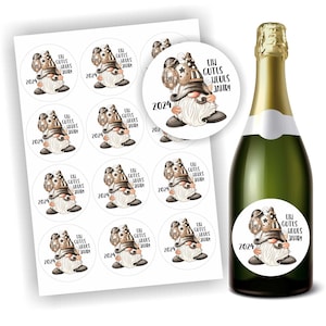 12 Aufkleber, Wichtel Silvestersekt für Piccolo Flaschen, Wichtel, Etikett 6,6cm, Gutes Neues Jahr, Etiketten, selbstklebend, Sekt, Sticker