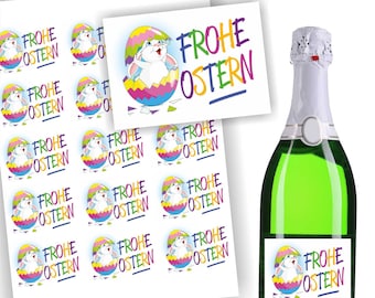 15 Aufkleber auf einem Bogen , Frohe Ostern für Piccolo Flaschen und andere Geschenke, selbstklebend, Sekt, Sticker, Ostern