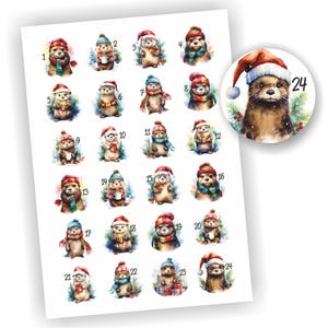 Adventskalender Zahlen, 24 Aufkleber, Otter, Etikett 4cm, Weihnachten, Etiketten, Advent, selbstklebend, Zahlen 1-24, Sticker, Deko, Other