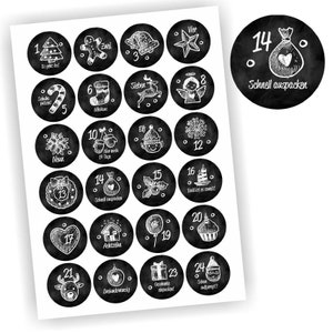 Adventskalender Zahlen, 24 Aufkleber, Tafel, Etikett 4cm, Weihnachten, Etiketten, Advent, selbstklebend, Zahlen 1-24, Sticker, Dekoration