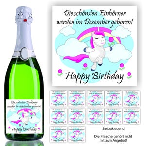 Aufkleber Sektflasche Geburtstag Einhorn Die schönsten Einhörner sind im ....... geboren, Monat, selbstklebend, glänzend, wischfest Geschenk
