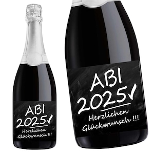 Aufkleber Sektflasche, Abitur 2025, Abi, Flaschenetikett, selbstklebend, glänzend, wischfest, Geschenk