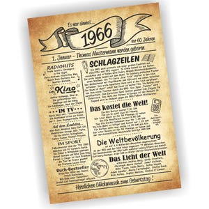60. Geburtstag, 60 Jahre Geburtstagsurkunde, Urkunde, Geschenk, 1966, personalisiert