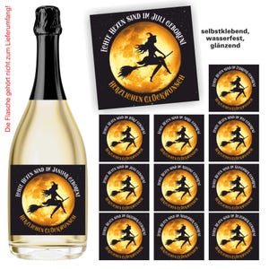 Aufkleber Sektflasche Geburtstag Geschenk Fest Echte Hexen sind im ....... geboren, Monat, selbstklebend, glänzend, wischfest, Geschenk