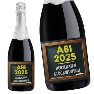 Aufkleber Sektflasche, Abitur 2025, Abi, Flaschenetikett, selbstklebend, glänzend, wischfest, Geschenk, Tafel, Kreide