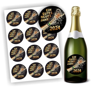 12 Aufkleber, Silvestersekt für Piccolo Flaschen, Wichtel, Etikett 6cm, Ein Gutes Neues Jahr, Etiketten, selbstklebend, Sekt, Sticker 2026
