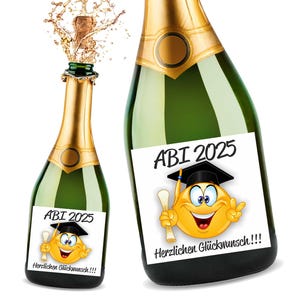 Aufkleber Sektflasche, Abitur 2025, Herzlichen Glückwunsch Hut Flaschenetikett, selbstklebend, glänzend, wischfest, Geschenk