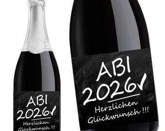 Aufkleber Sektflasche, Abitur 2026, Abi, Flaschenetikett, selbstklebend, glänzend, wischfest, Geschenk