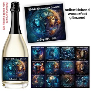 Aufkleber Sektflasche Geburtstag Geschenk Fest Sternzeichen edel, selbstklebend, glänzend, wischfest, Geschenk