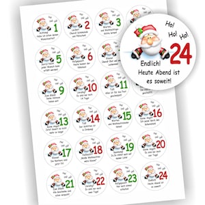Adventskalender Zahlen, 24 Aufkleber, Weihnachtsmann Sprüche, Etikett 4cm, Weihnachten, Etiketten, selbstklebend, Zahlen 1-24, Sticker, Deko