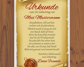 Zertifikat \"Beste 30 Jahre Der Welt\" – Originelle Geschenkidee Zum 30. Geburtstag | A4-Format, Mit Goldglitzerndem Umschlag