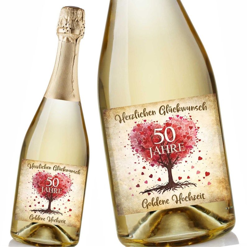 Champagne bottle sticker, golden wedding anniversary, 50 years, bottle label, self-adhesive, glossy, smudge-proof, gift image 1