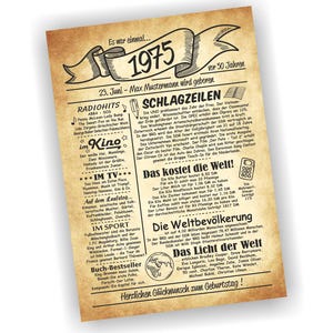 50. Geburtstag, 50 Jahre Geburtstagsurkunde, Urkunde, Geschenk, 1975, personalisiert, Geburtstagskarte, Namen, Datum, Karte
