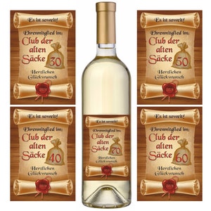 Aufkleber Sektflasche, Geburtstag 30 40 50 60 70, Alter Sack, Flaschenetikett, Glückwunsch, selbstklebend, glänzend, wischfest, Geschenk