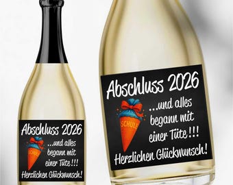 Champagne bottle sticker, graduation 2026, school, high school diploma, secondary school, bottle label, self-adhesive, glossy, smudge-proof, gift, school cone