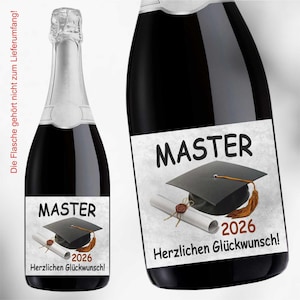 Aufkleber Sektflasche, Master 2026 , Flaschenetikett, selbstklebend, glänzend, wischfest, Geschenk, Marmor, edel