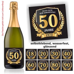 Aufkleber Sektflasche Geburtstag edel Schwarz 18 20 30 40 50 60 70 80 90 selbstklebend, glänzend, wischfest, Geschenk