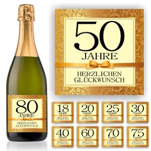 Aufkleber Sektflasche Geburtstag edel Gold 18 20 25 30 40 50 60 70 75 80 selbstklebend, glänzend, wischfest, Geschenk