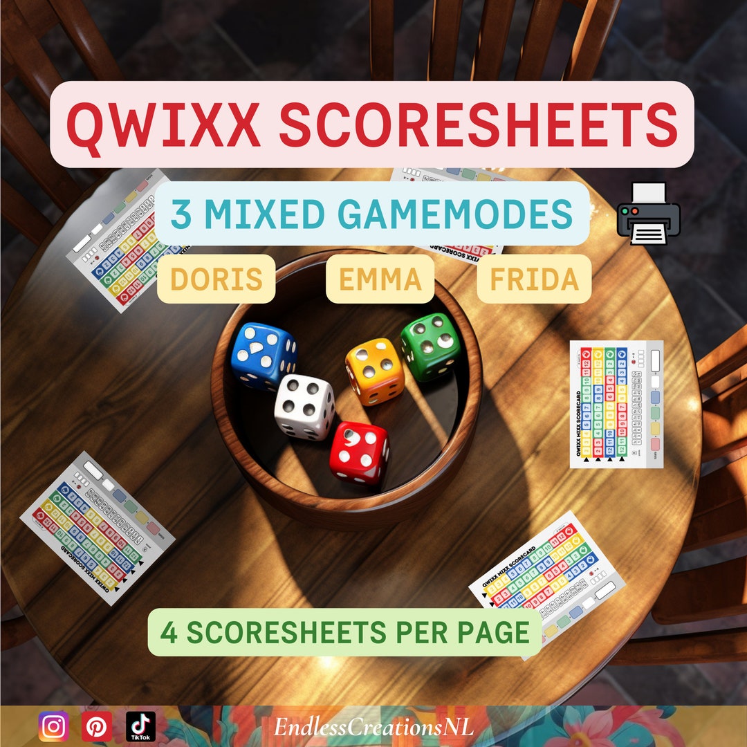 Printable Qwixx MIX 2 Dice Game Scoresheet Bundle, Qwixx Score Sheets ...