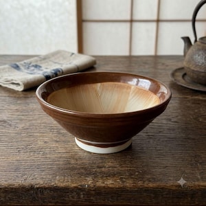 Vintage Japanese Suribachi Mortar Bowl 7.25" Brown Glazed Ceramic Grinding Bowl