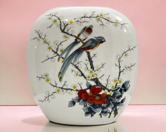 Vintage Jay Fine China Birds Floral Vase 7.5"