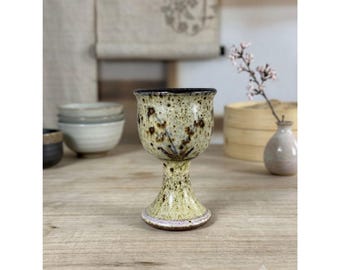 Vintage Studio Art Pottery Goblet Chalice Signed Jones Speckled Glaze Cup