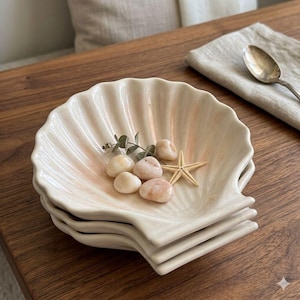 Vintage White Ceramic Shell Baking Dishes Oven Proof Japan Seafood Set of 2- 6.5”