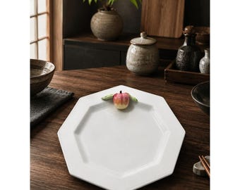 Piatto da portata ottagonale in ceramica vintage Mikasa Japan con mela 3D, 25 cm, bianco