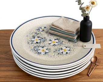 Platos llanos vintage Lenox Temperware Dewdrops de 26,4 cm (10,38"), juego de 6, diseño floral azul, fabricados en EE. UU.