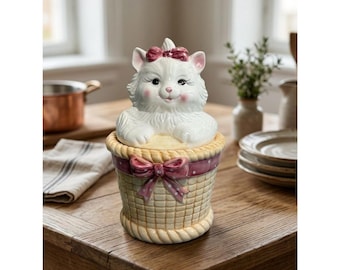Vintage Montgomery Ward Kitten Cookie Jar Ceramic Cat Basket Canister 1980s