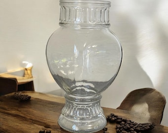 Vintage Clear Glass Square Apothecary Jar Ribbed Panels Dotted Bottom