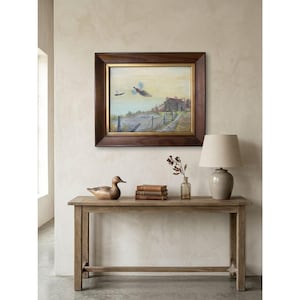 Vintage Original Flying Pheasants Oil Painting Framed Country Barn Rustic Art