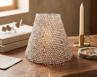 Vintage KS Glass Beaded Lamp Shade Hollywood Regency Clear Basket Fitter 7.5”
