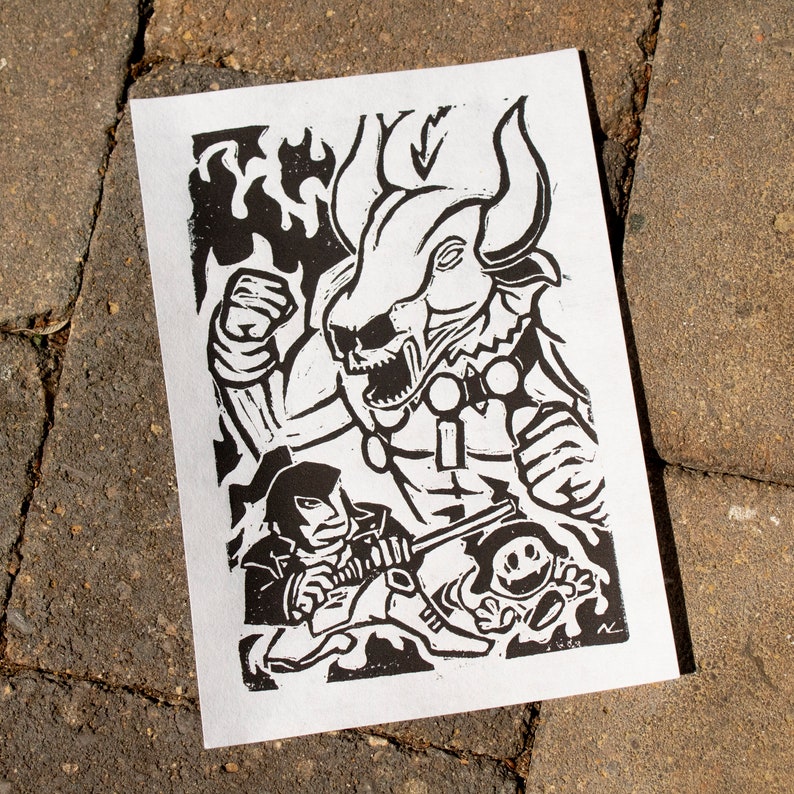 Monster Linocut Minotaur of Naraku | Linocut Print | Shin Megami Tensei - Etsy