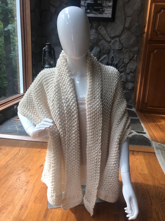 Cream Aran Simple Large Reversible Knit Blanket Wrap Shawl Scarf