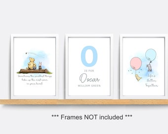 Set of 3 Classic Winnie the Pooh Personalised Nursery Print, Winnie the Pooh Nursery Wall Art, Nursery Child Kids Decor, Pooh
