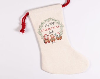 Personalised My First Christmas Santa Stocking  - First Christmas Stocking - Linen Kids Stockings