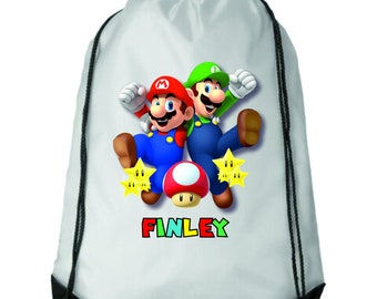 Personalised Mario and Luigi Drawstring Bag