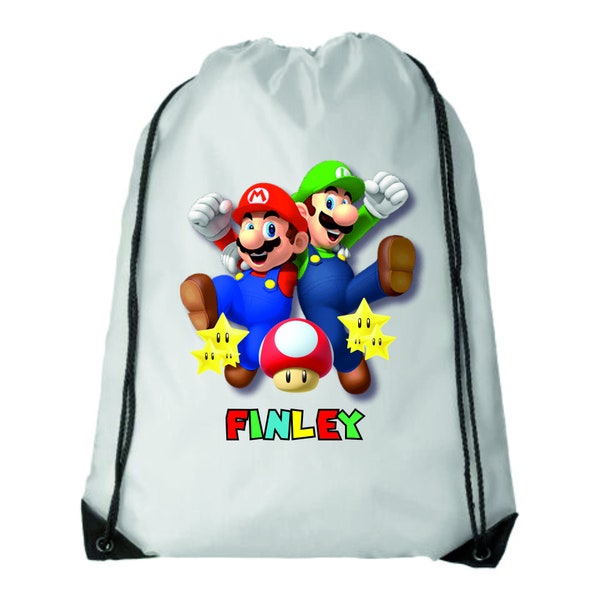 Personalised Mario and Luigi Drawstring Bag