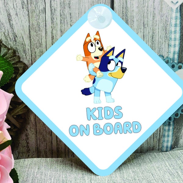 Blue Dog Kids on Board Car Sign - Baby Child on Board - KIDS ON BOARD