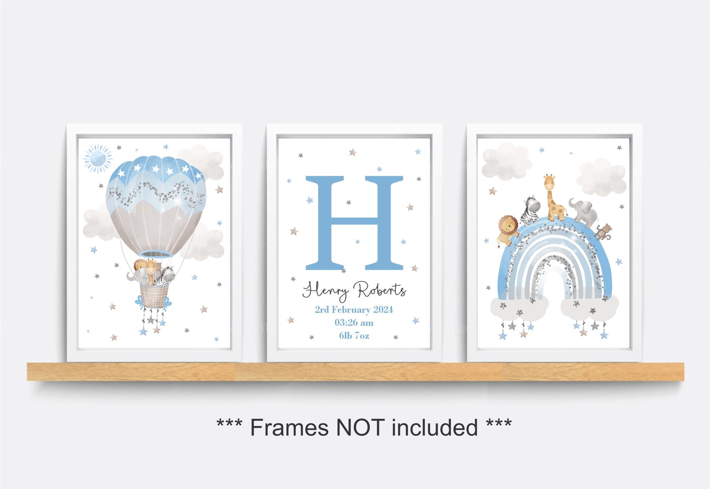 Personalised Cute Animals Baby Print, Nursery Poster, Birth and Weight Details, New Baby Gift, Birth Announcement, Baby Keepsake - UNFRAMED