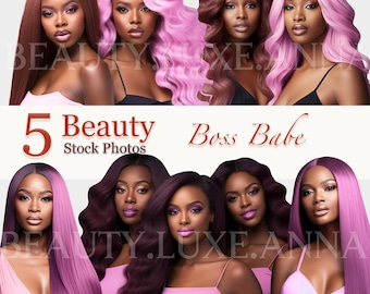 5 Beauty Stock Photos, Hair Model, Beauty, African American Stock Images, Pink Theme photos, Hair branding kit, Hair logo, Wig photos