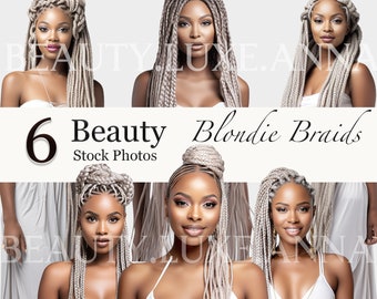 6 BLONDE BRAID PHOTOS | Braids Stock Photos Pack | Hair Stock Photos Braids | Makeup Stock Photos | Black | Braids Extension