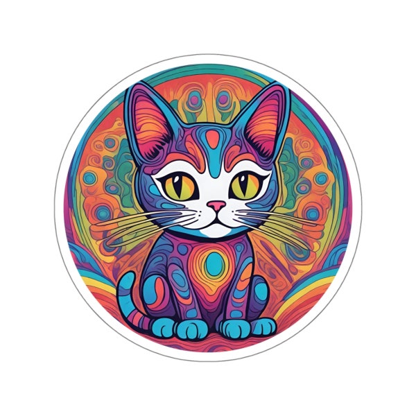 Psychedelic Cat Dreamscape Sticker - Vibrant & Whimsical Feline Art Decal for Laptops, Water Bottles, and More!