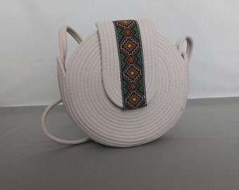 Round Arm Bag | Shoulder Bag | Messenger Bag | Cotton Rope Purse | Handwoven Rope Bag