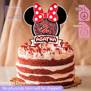 Topper de pastel shaker svg, topper de pastel digital Minnie Mouse, SVG y Studio. Descarga instantánea