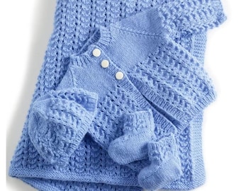 Baby Knitting Pattern PDF -Matinee coat/Jacket, Mitts, Bonnet and Booties DK Easy Knit Baby Jacket Cardigan Hat Bootees  Knitting baby Sweat
