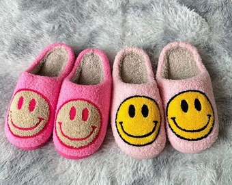 Pastel Smiley Face Slippers, Women’s House Shoes