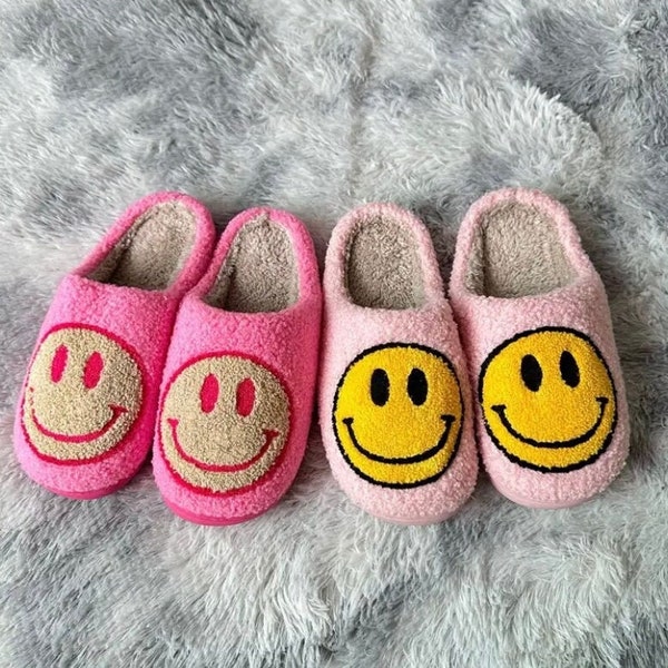 Pastel Smiley Face Slippers, Women’s House Shoes